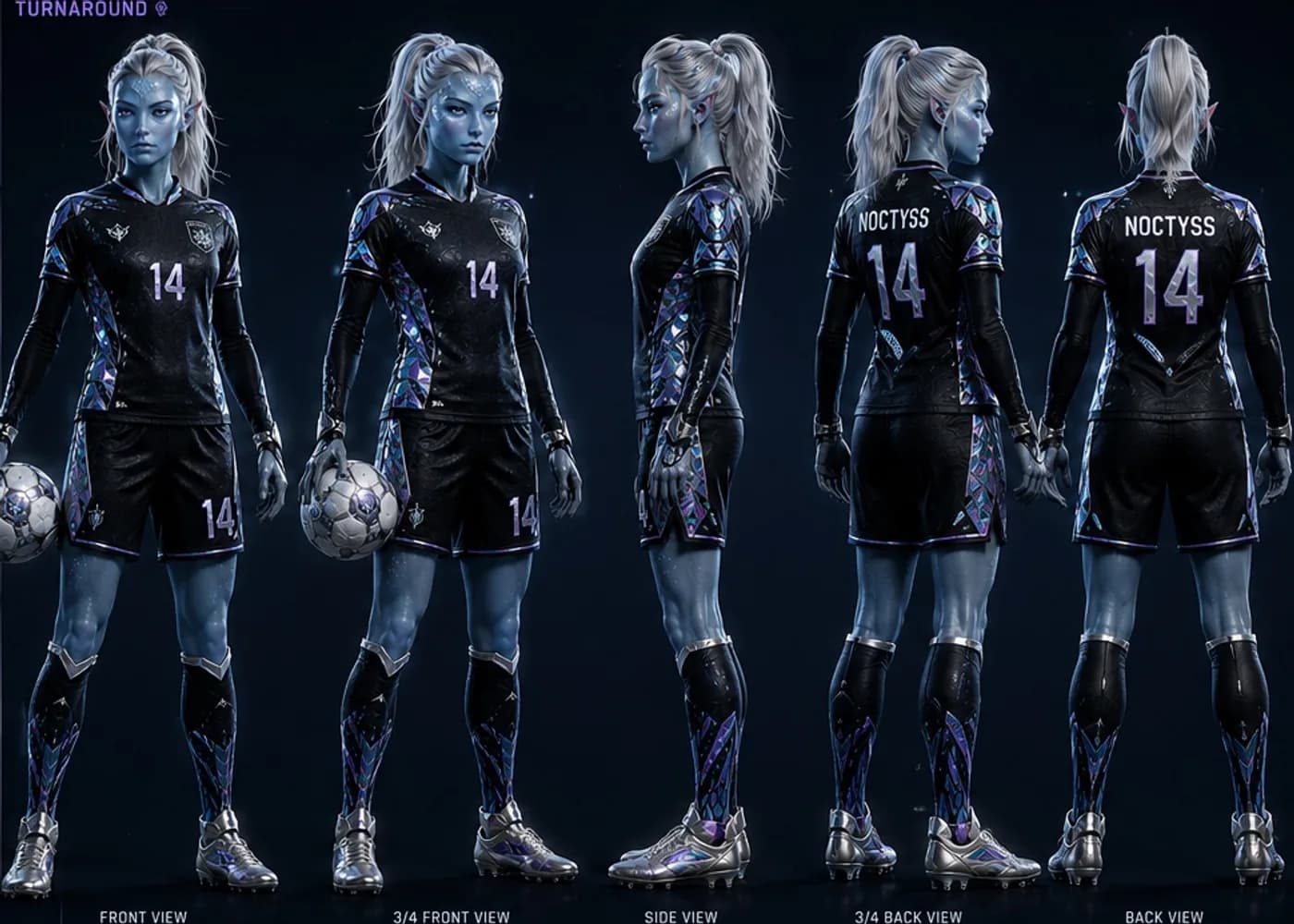 Five-angle turnaround study for Sylvara Noctyss